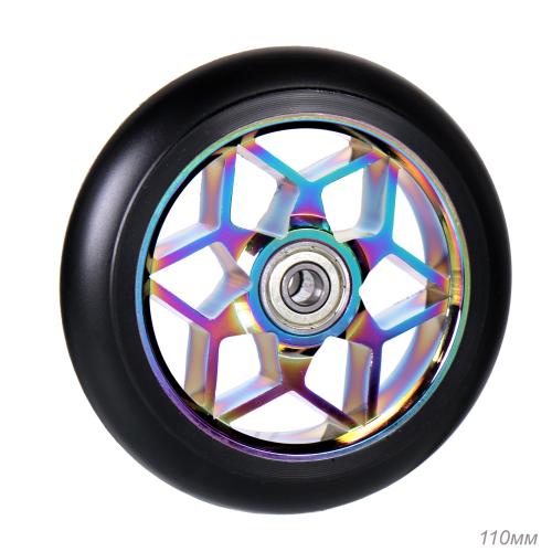 Колесо PU для трюкового самоката, обод алюминевый 110 мм с подшипниками ABEC-9 /JJ-022-110/уп 120/ перламутровая звезда