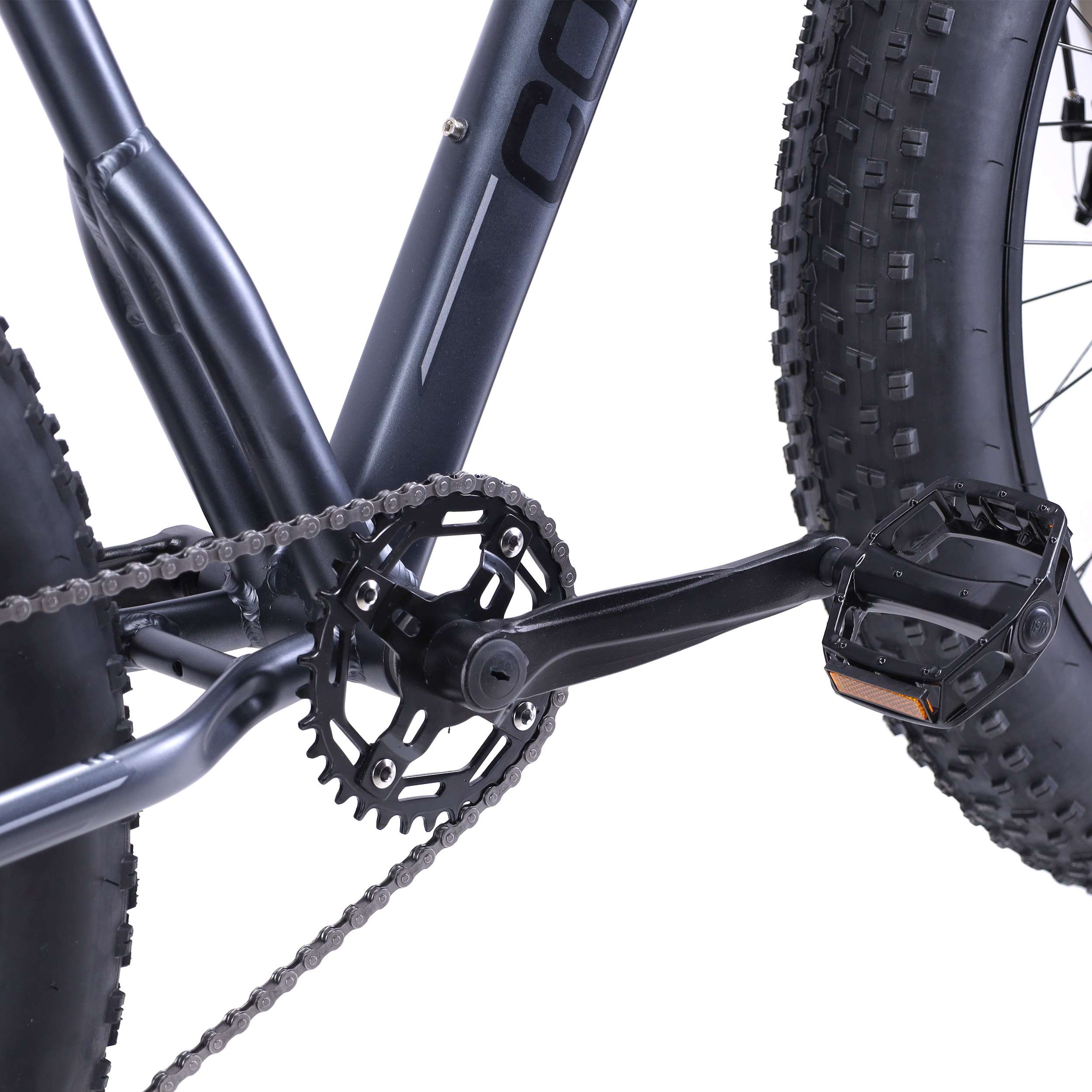 Велосипед фэт-байк 26"x4" рама 19" COMIRON CHUBBY, 1*10sp L-TWOO, 34T, CASSETE 11-42T, SUSPENSION, чёрно-серый mustang