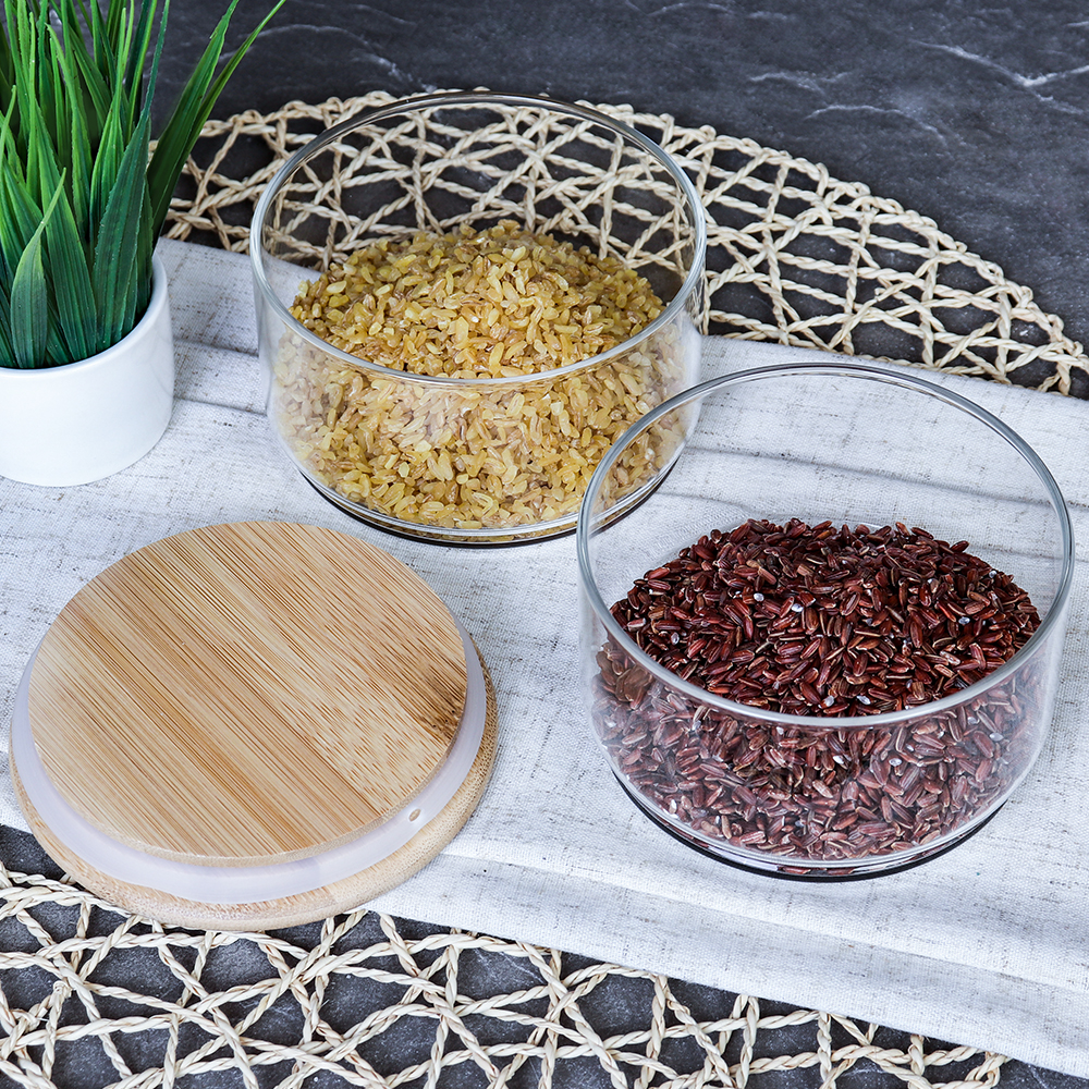 Банка для хранения 2-х ярусная бамбуковая крышка 450 мл / LCSC22-6 /уп 60/