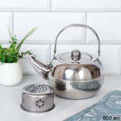Чайник заварочный 0,8л с ситечком металл / SD-583-1 /уп 80/ серебро / 720653 / БЕЗ КОРОБКИ