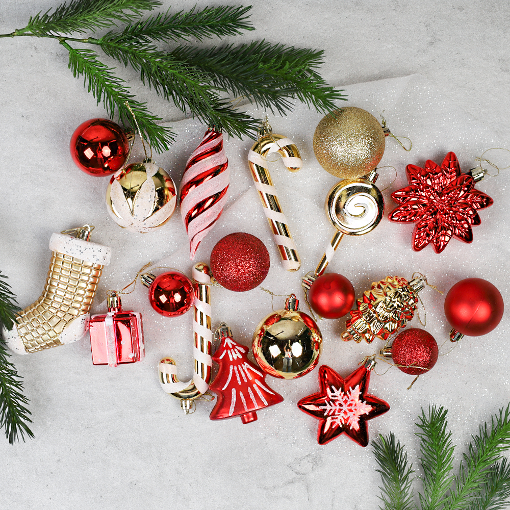 Елочное украшение Ассорти 72 штуки / HX-27 /уп 16/красный+золото