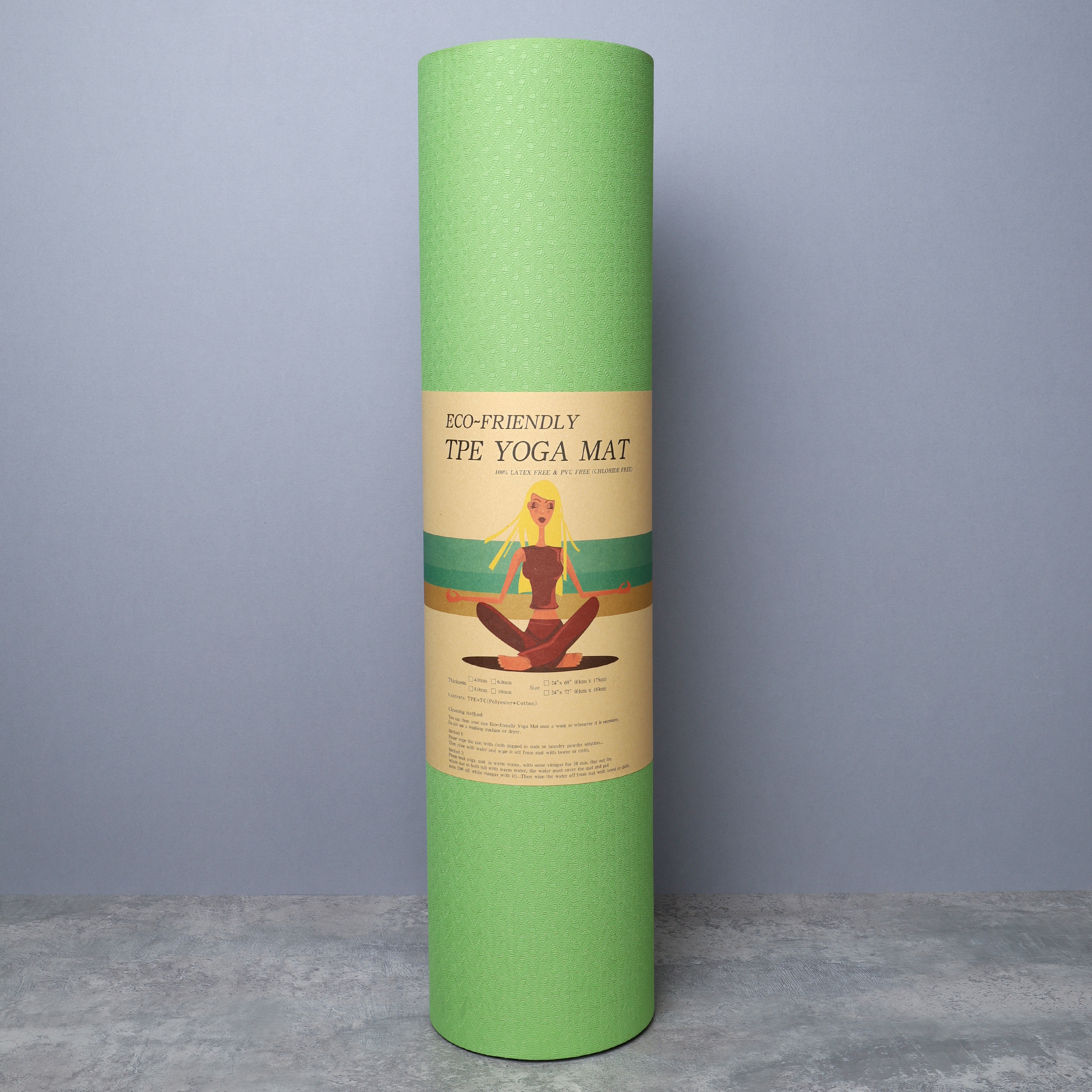 Коврик для йоги и фитнеса спортивный гимнастический двухслойный TPE 8мм. 183х61х0,8 цвет: тёмно-зелёный / YM2-TPE-8DG /уп 12/