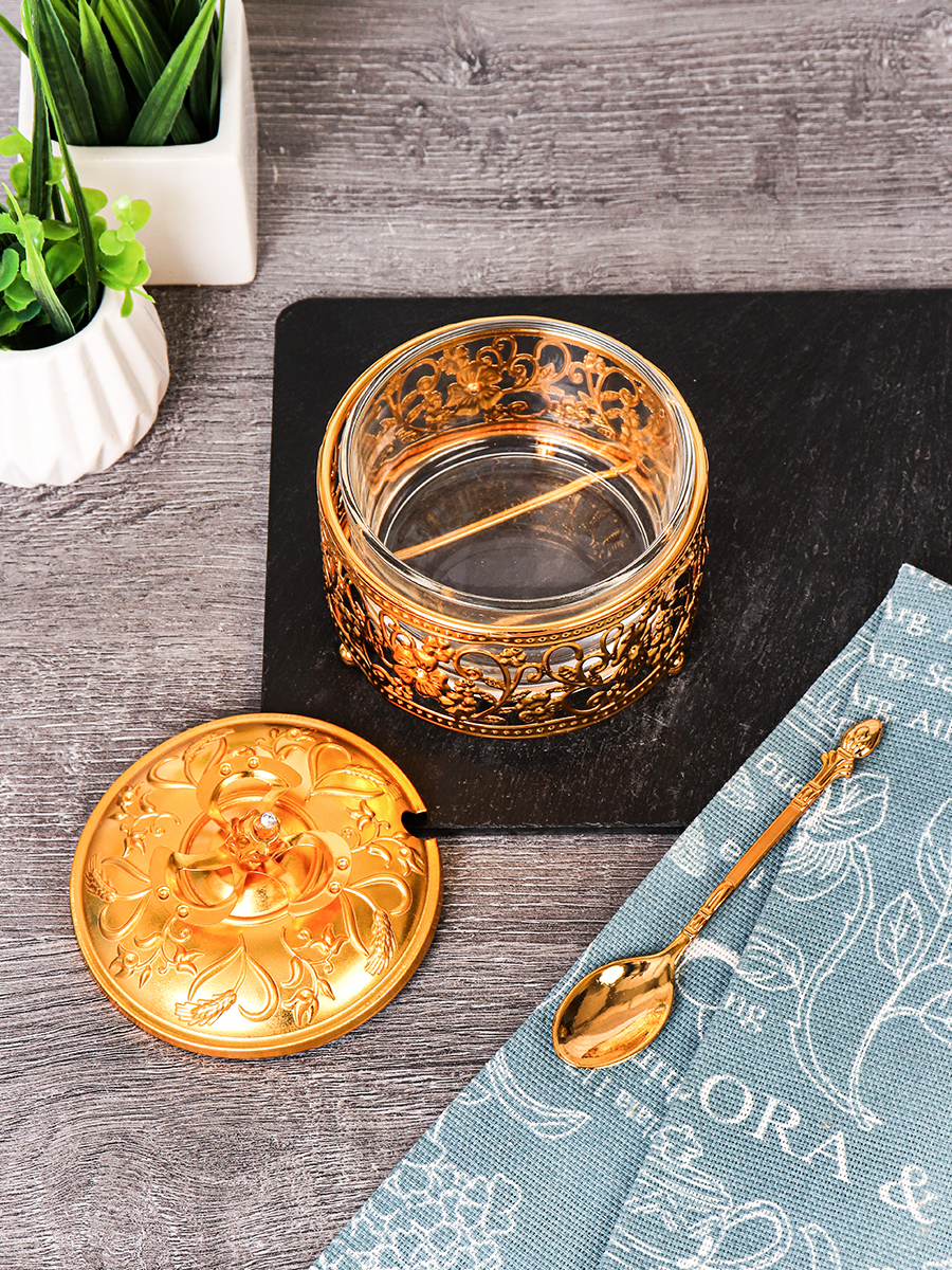 Сахарница с ложкой / 995-8-GOLD /уп 96/