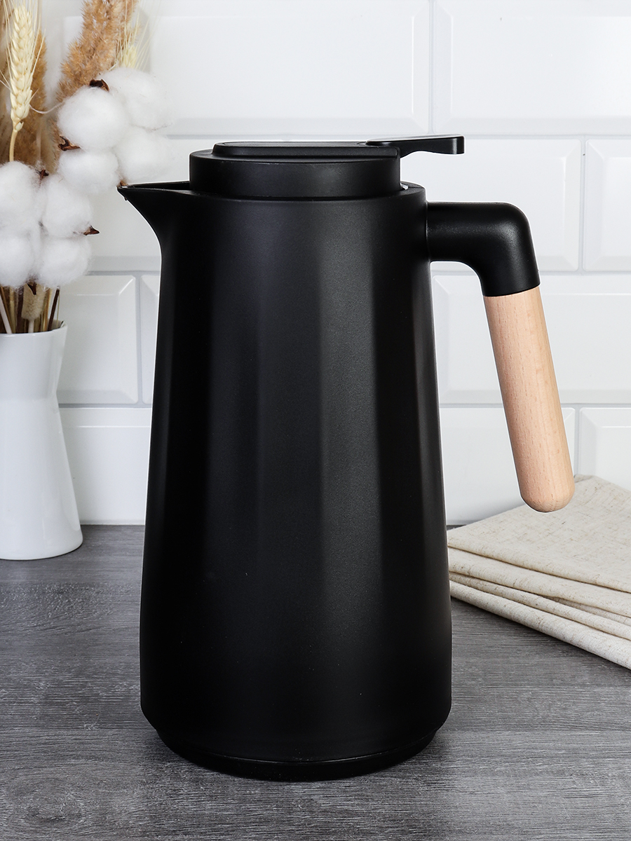 Термос кувшин 1 л с деревянной ручкой Грани / KB-912 /уп 20/ Черный