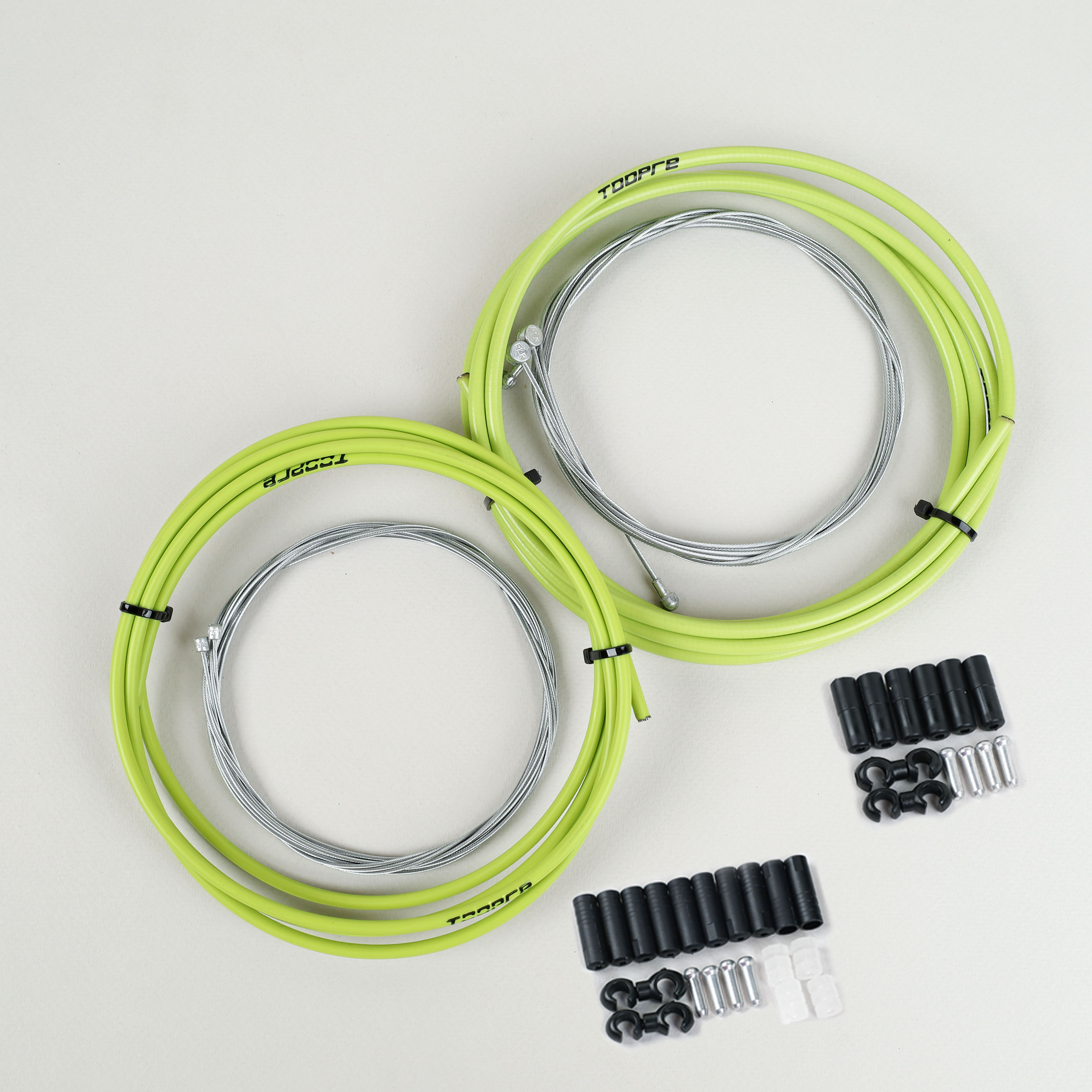 Комплект оплетки и тросов велосипеда. Переключение+тормоза.  2 Оплетки/4 троса/наконечники/зажимы. TOOPRE BSCS-02. зеленый /уп 50/