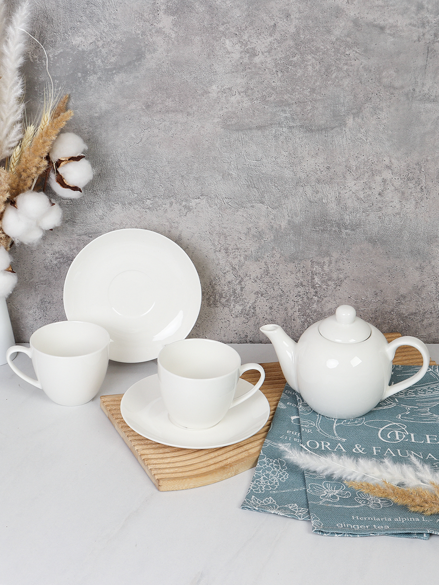 Чайный набор 5 предметов 250 мл Белый / YF8005 /уп 8/ Костяной Акция