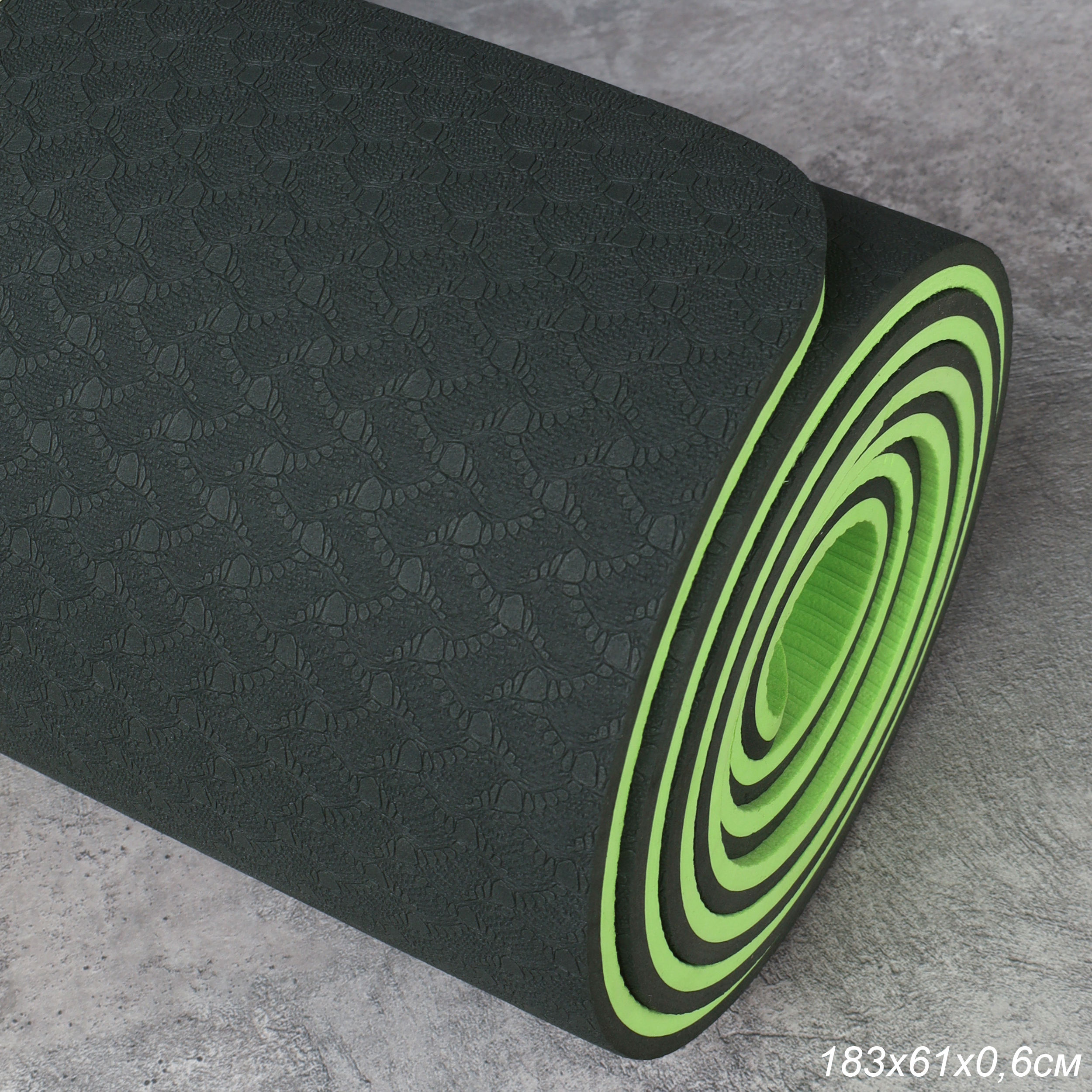 Коврик для йоги и фитнеса спортивный гимнастический двухслойный TPE 8мм. 183х61х0,8 цвет: светло-зелёный / YM2-TPE-8G /уп 12/