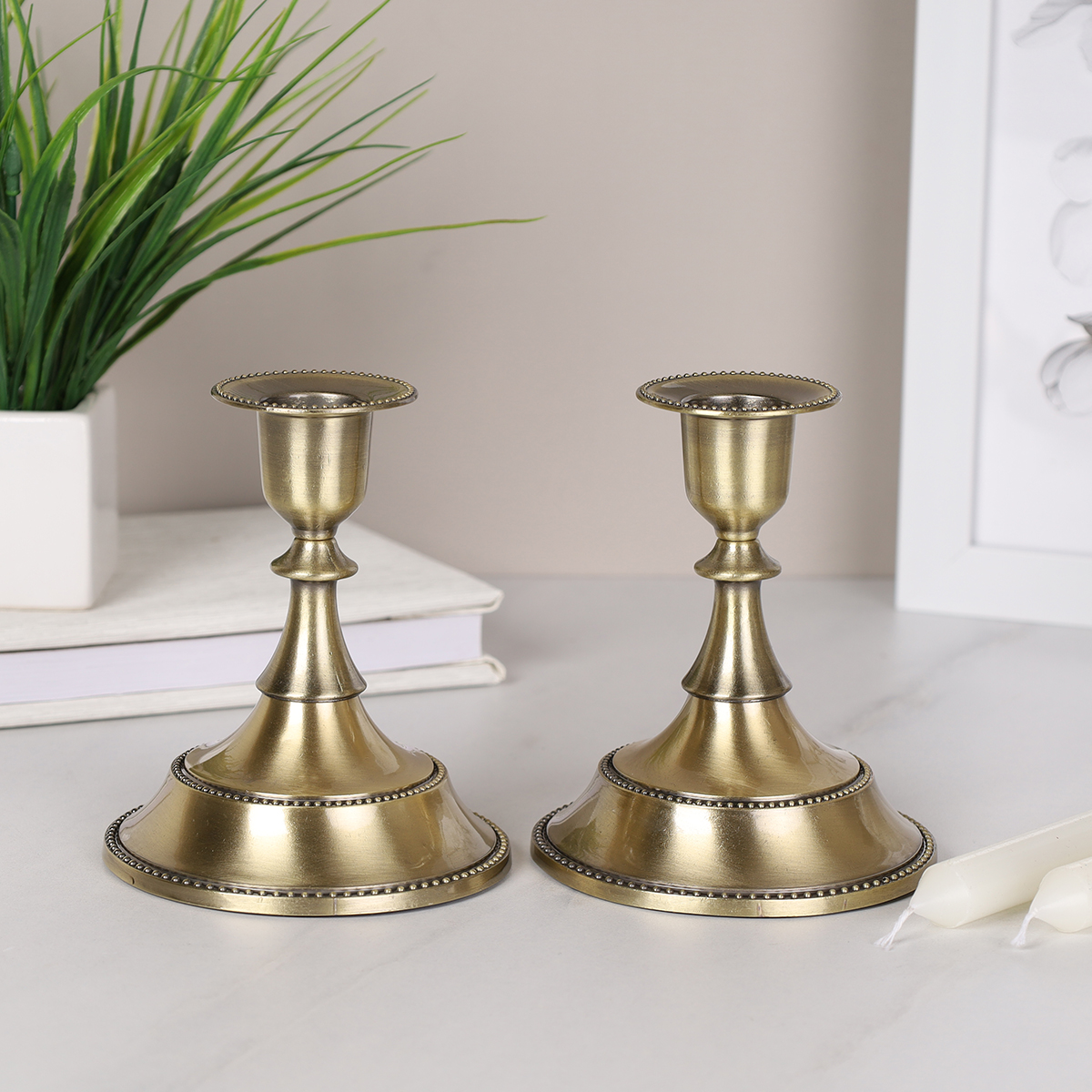 Подсвечник 2 штуки набор бронза 12 см / 101B /уп 30/