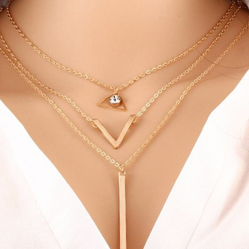 Колье многослойное 44-48-64 см / P-164 /уп 24/золото