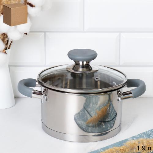 Кастрюля 1.9 л Евро / LB-S-1931B-8C 1,9 /уп 1/ индукция/ ручки с силиконом/ Гофрокороб/ KISIGA