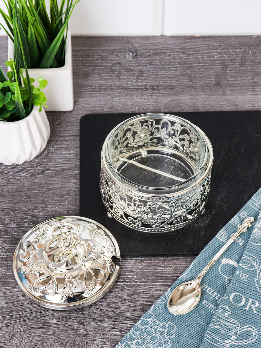 Сахарница с ложкой / 996-8-SILVER /уп 96/