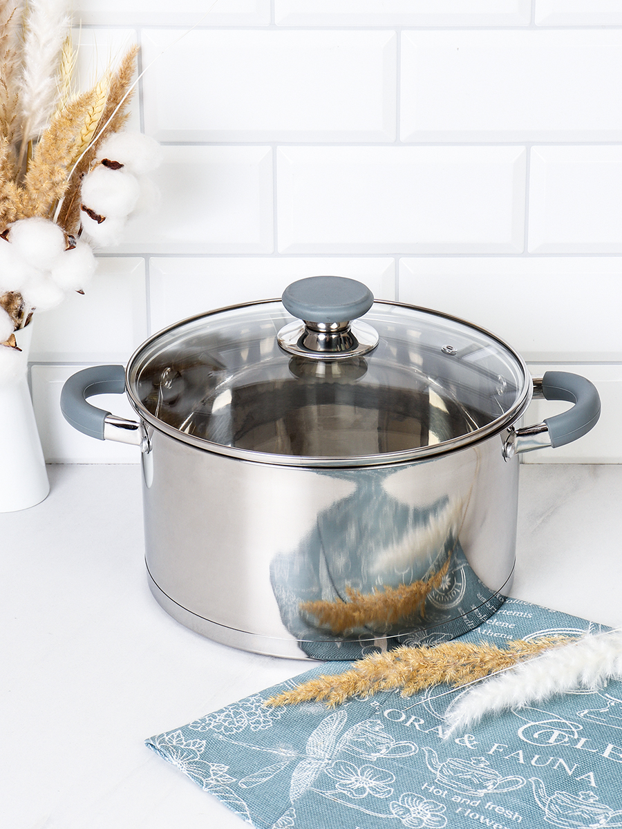 Кастрюля 5,8 л Евро / LB-S-1931B-8B-5,8 /уп 1/ индукция/ ручки с силиконом/ Гофрокороб/ KISIGA