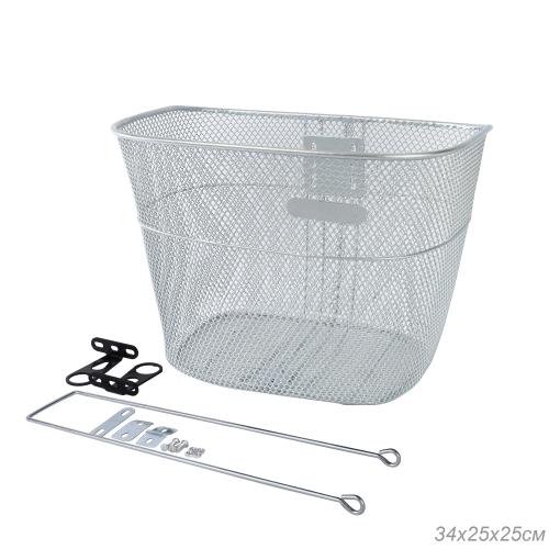 Корзина для велосипеда металлическая, с креплением на переднее колесо под резьбовую вилку. 2 кронштейна на рулевую колонку.  Серебро / 1DVMI-3 /уп 40/