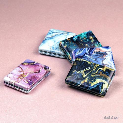 Зеркало карманное 6х8,5 см / GT354 /уп 50/300/ кожзам, стразы микс