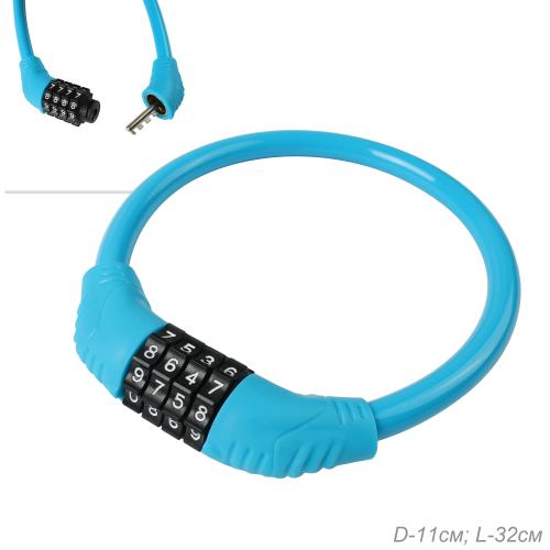 Замок тросовый кодовый KRYPTON, 4 разряда, 12х400мм, стальной трос, тактильно приятный PVC, вес 140 гр, синий /уп 100/200/