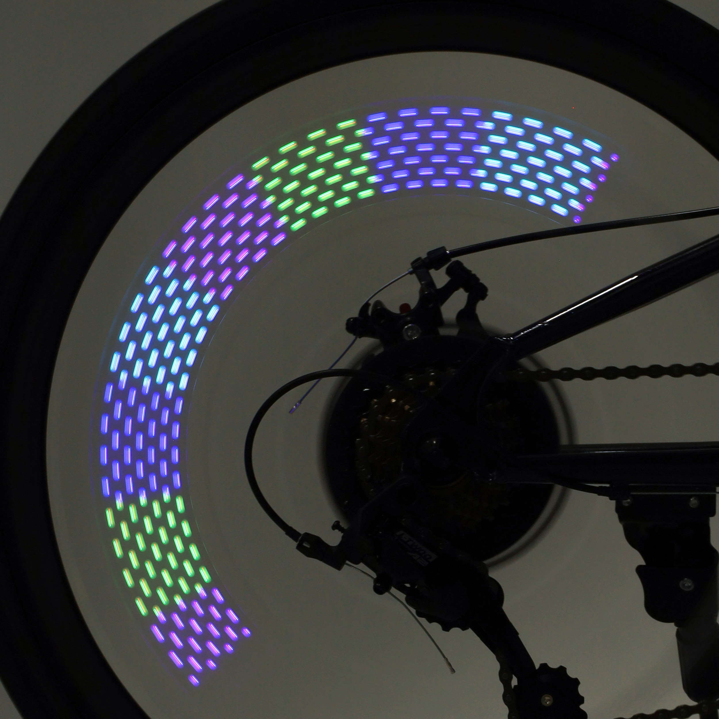 Фонарь подсветка для колес COMIRON "A02" корпус: пластик; свет 14 RGB LED; аккум USB; влагозащита IPX5; 30 рисунков. /уп 100/