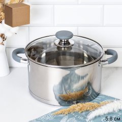 Кастрюля 5,8 л Евро / LB-S-1931B-8B-5,8 /уп 1/ индукция/ ручки с силиконом/ Гофрокороб/ KISIGA