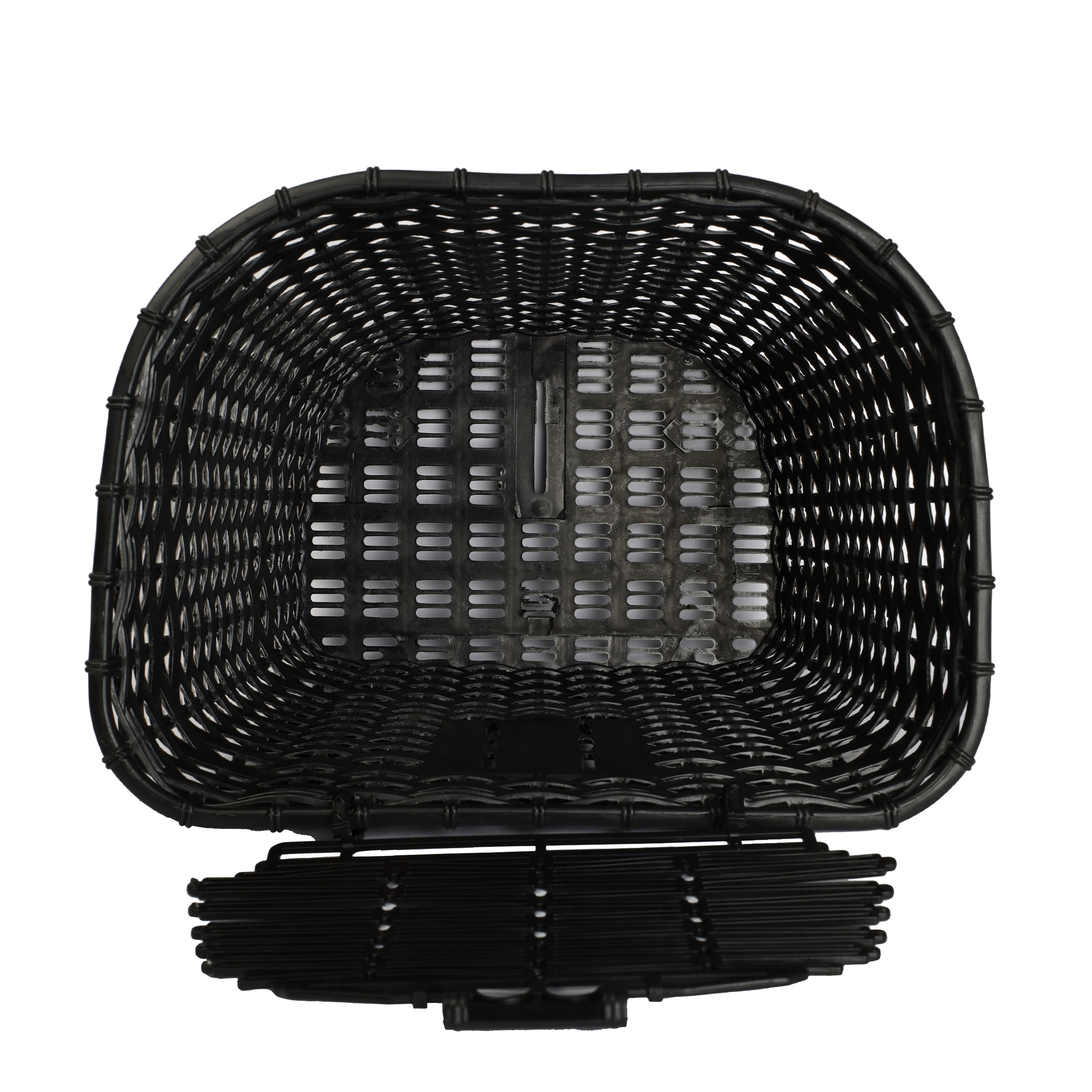 Корзина для велосипеда пластик с крышкой черная с креплением на переднее колесо под резьбовую вилку rронштейн на рулевую колонку. / QY-CRCL-0 /уп 30/