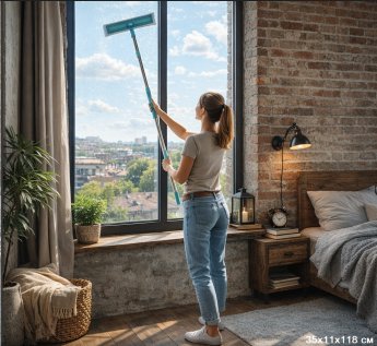 Швабра для мытья окон 35х11x118 см / m1-01 /уп 40 / 2 насадки