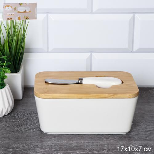 Масленка и нож 17х10 см / MN3919 /уп 36/ на деревянной подставке