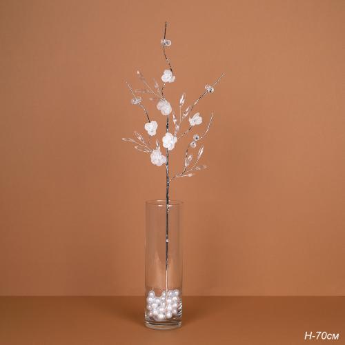 Ветка декоративная стеклярус 70 см / SA15335 /уп 120/360/серебро