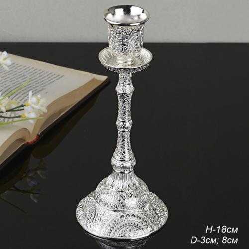 Подсвечник 18 см серебро резное / 301S /уп 48/