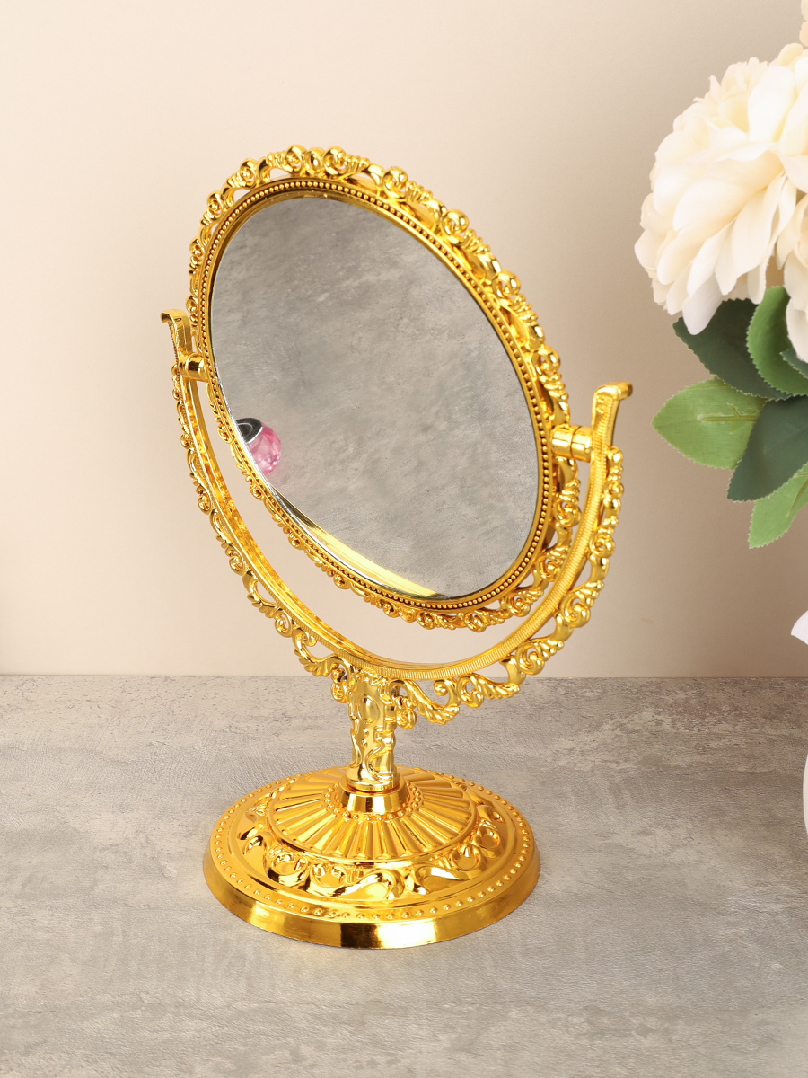 Зеркало настольное ажурное двустороннее 26 см круглое / YDW-08 /уп 48/золото