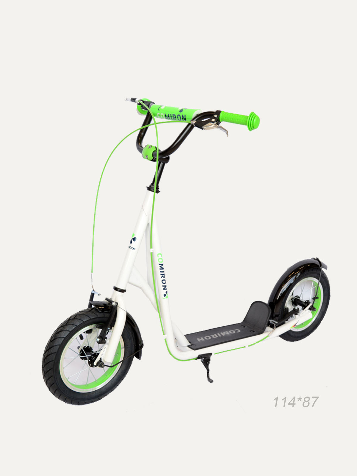 Самокат внедорожный с крыльями 12" COMIRON GRAVEL GTS02M белый+зеленый /уп 1 /