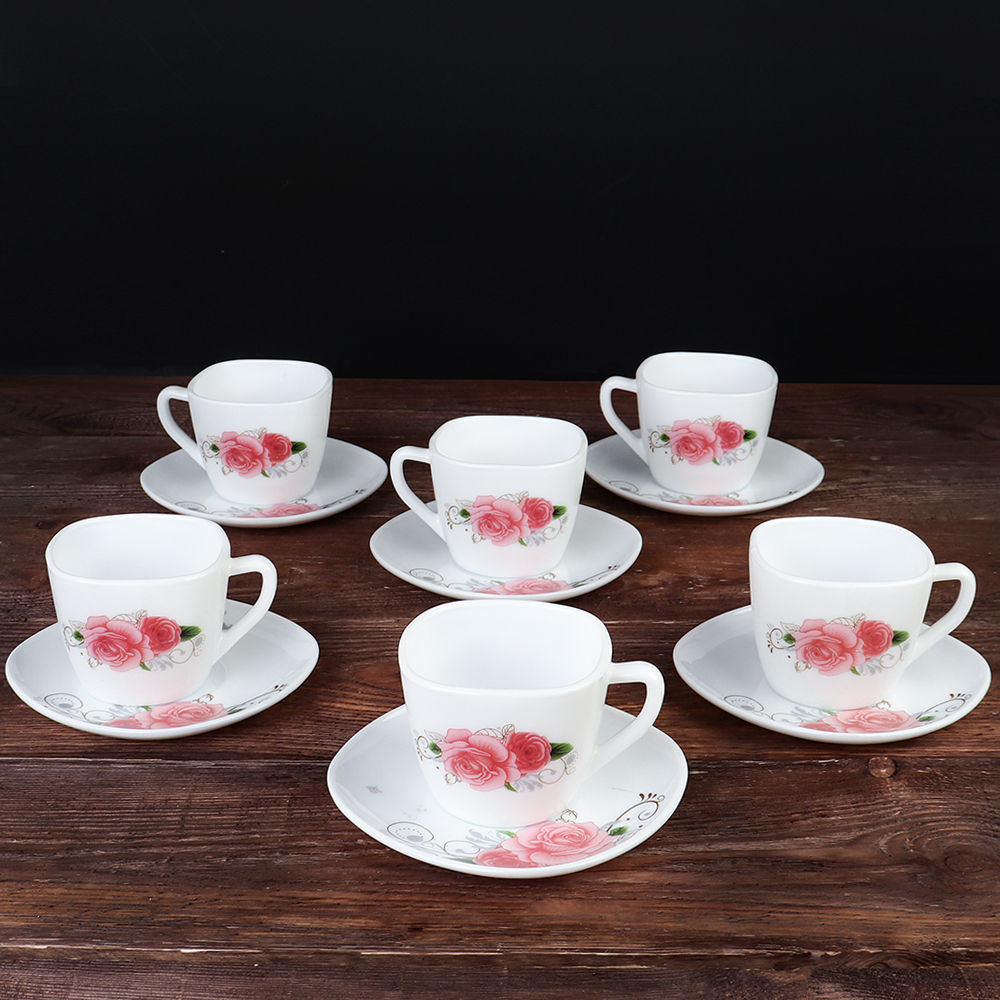 Чайный набор 12 предметов 250 мл квадратная / FXB220/12 (6795) /уп 8/ Розы с завитками