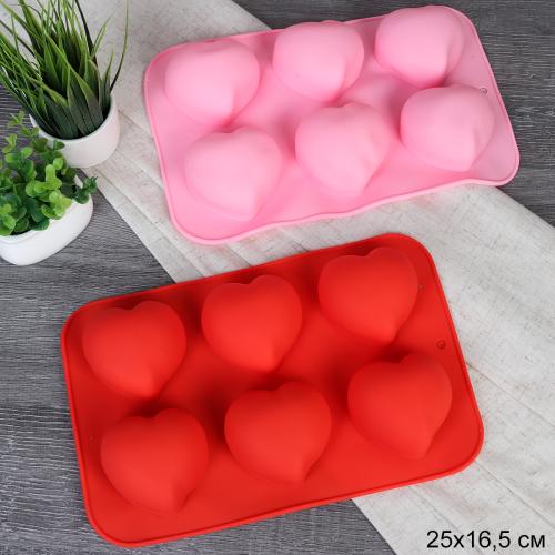 Форма для выпечки 6 ячеек силиконовая Сердце капелька / HL-076 / уп 200/ 0,13/ 26*17*4