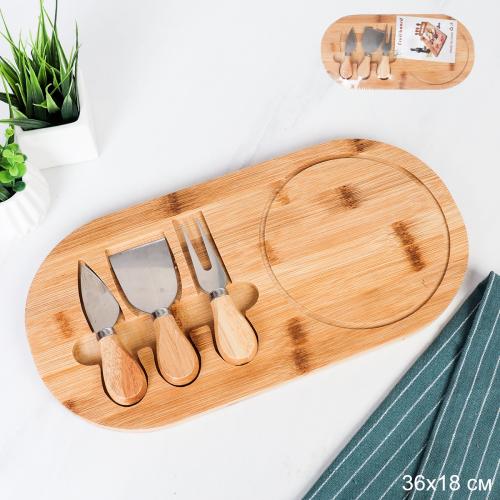 Доска разделочная и нож для сыра 18x36х1,5 см / DW-3 /уп 40/ Бамбук 2 ножа и вилка