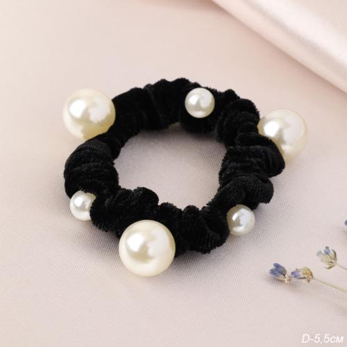 Резинка для волос 5 см велюр с жемчугом / NSAF-26 /уп 100/