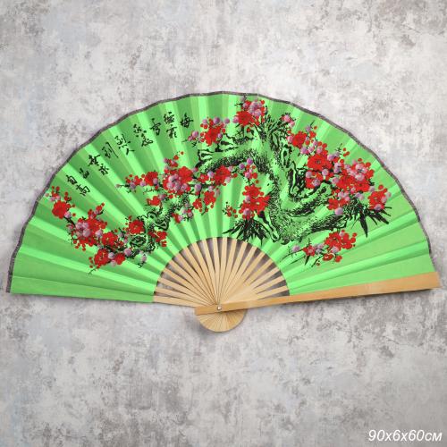 Веер 50 см бамбуковая основа Зеленый с Цветами / 622-11 /уп 50/200/742903     