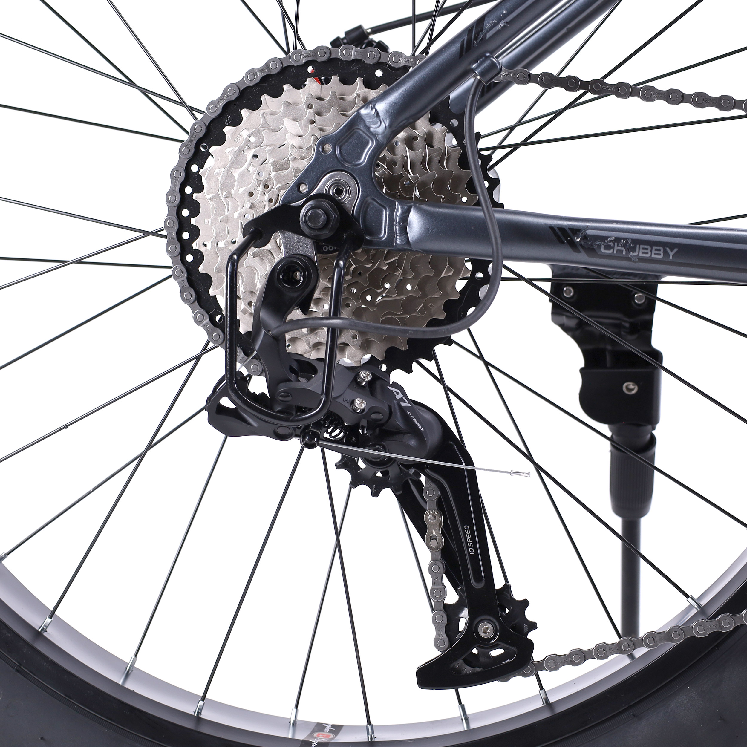 Велосипед фэт-байк 26"x4" рама 21" COMIRON CHUBBY, 1*10sp L-TWOO, 34T, CASSETE 11-42T, HARD FORK, чёрно-серый mustang