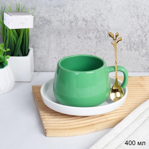 Чайная пара 3 предмета 400 мл с ложкой / Q-260 /