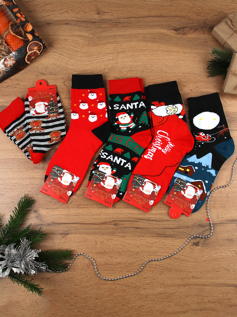 Носки р. 35-40 Новый год  / L826 /уп 10/400/1200/ ОДНА ПАРА/ МАРКА