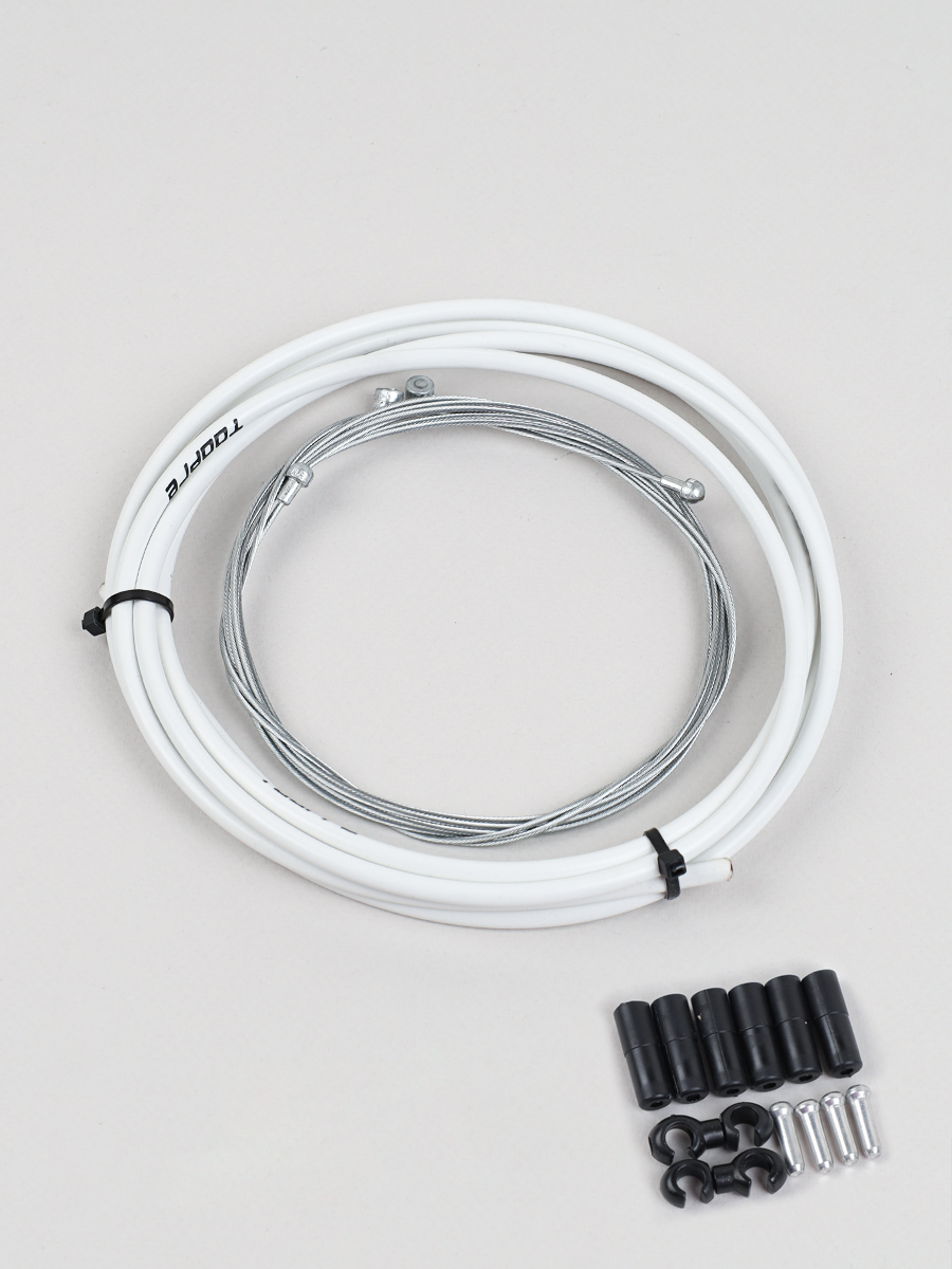 Комплект оплетки и тросов велосипеда на тормоза. 1 Оплетка/2 троса/наконечники/зажимы. TOOPRE SCS-002. белый /уп 100/