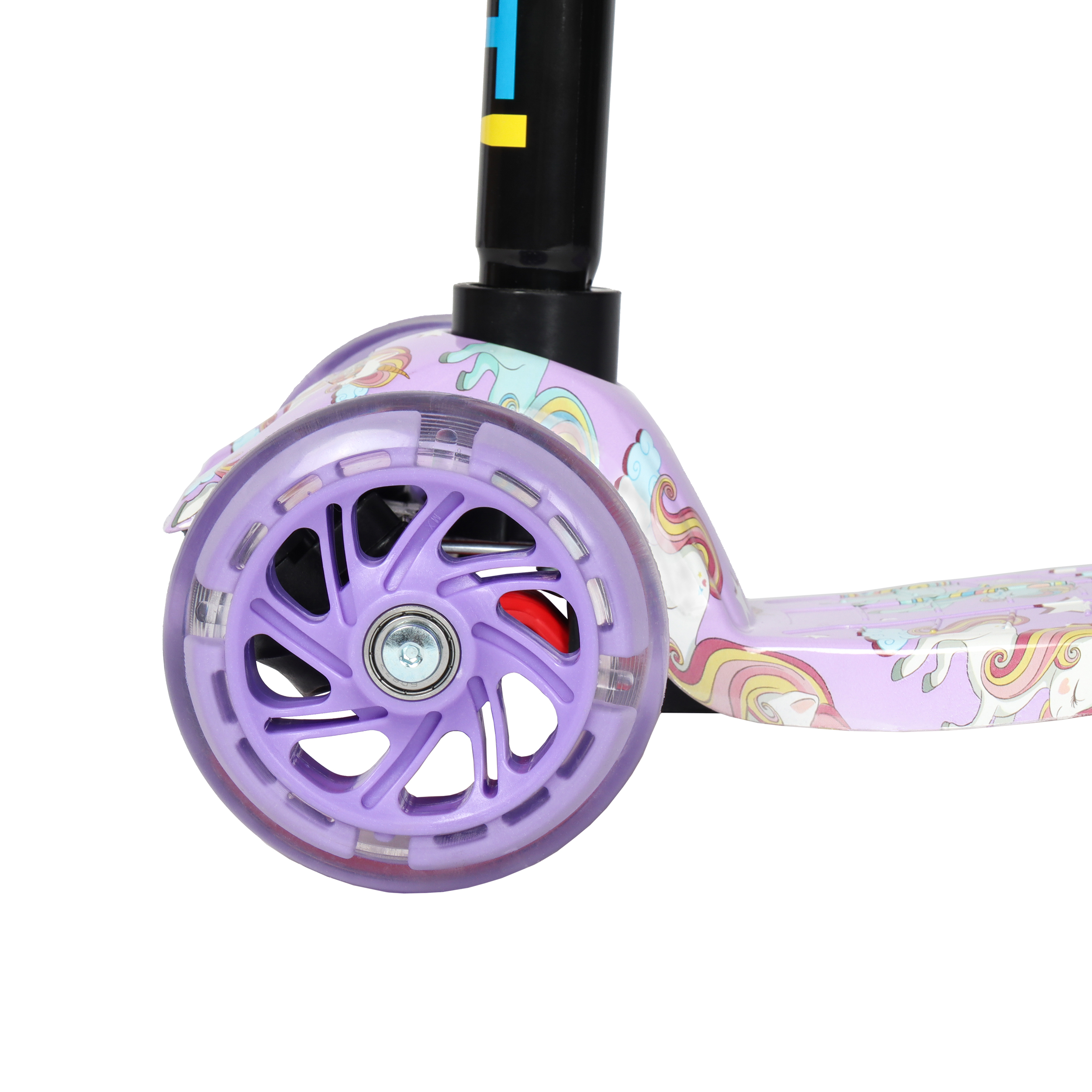 Самокат трехколесный для детей от 3-х лет Yeenot GT4108P51, нагрузка до 50кг, вес 2.3кг, светящиеся колёса PU116мм, цвет сиреневый UNICORN БК/уп10