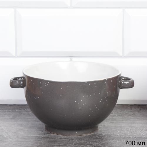 Супница с ручками 700 мл ШТУЧНО RT-656 /уп 36/ Серый белая крапинка