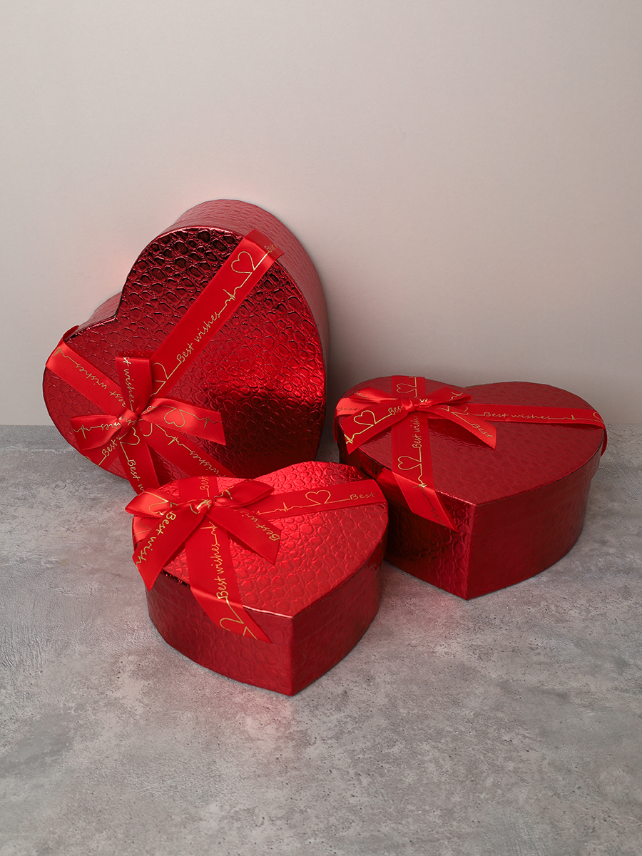Коробка подарочная Сердце 3 штуки 22х20х9 см / 3405-01 /уп 36/красная