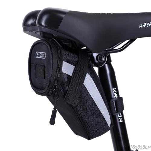 Сумка велосипедная подседельная большая BICYCLE SOUL, материал оксфорд 1680D, отделение на молнии, застёжка velcro, чёрная, 14.5х13.5х9см./уп 50/