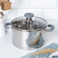 Кастрюля 3,4 л Евро / LB-S-1931B-8C -3,4/уп 1/ индукция/ ручки с силиконом/ Гофрокороб/ KISIGA