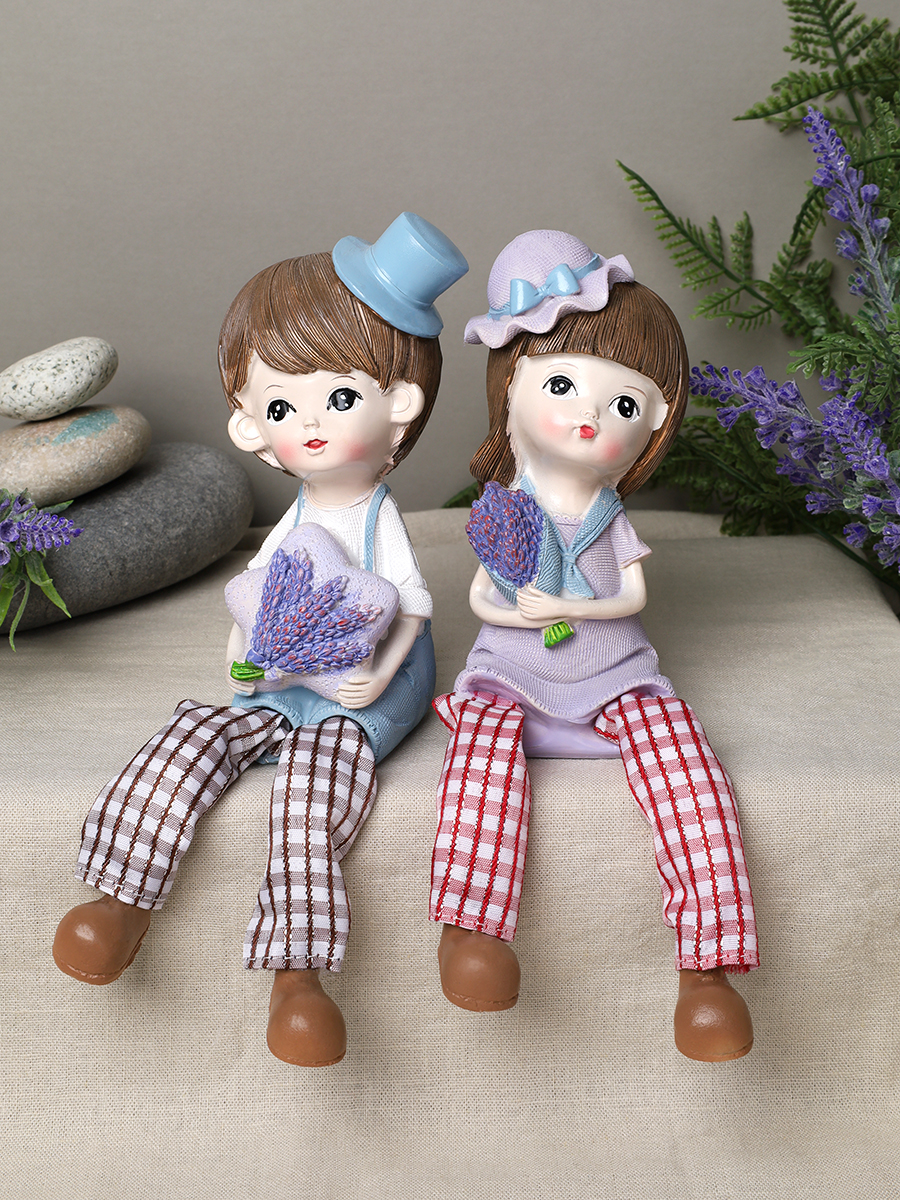Фигурка Мальчик/Девочка с лавандой висячие ножки 2 штуки набор 22 см / 9935 /уп 60/