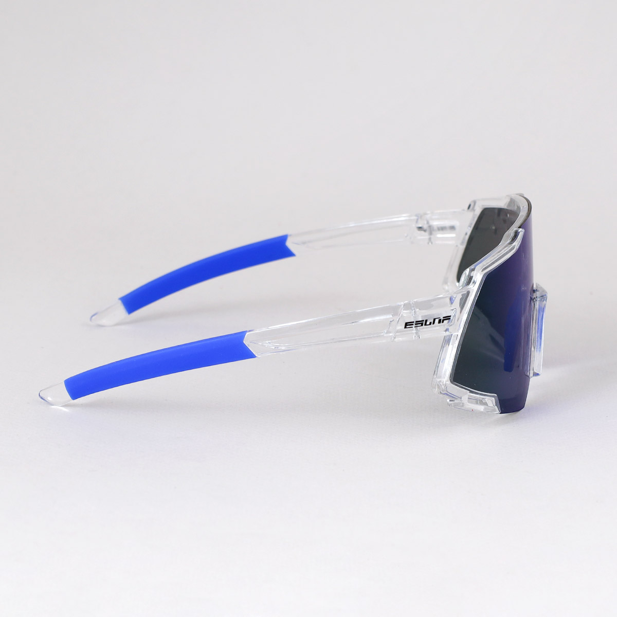 Очки спортивные солнцезащитные ESLNF. ударопрочные. Линза: HD POLARIZED-Зеркальная. Silicone переносица и боковые душки. Прозрачный-Синий /уп 50/