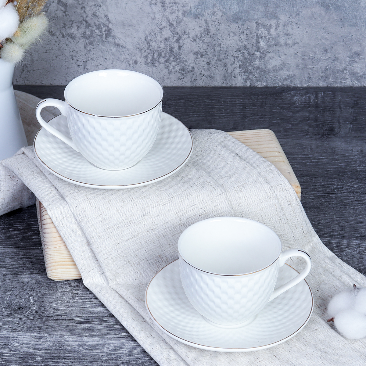 Чайный набор 4 предмета 230 мл на металл подставке / TC69M-4M 230 /уп 18/ костяной