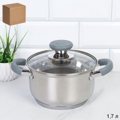 Кастрюля 1.7л Элиос / LB-S-1106D-6-1,7 /уп 1/ индукция/ ручки с силиконом/ гофрокороб/ КИСИГА/KISIGA