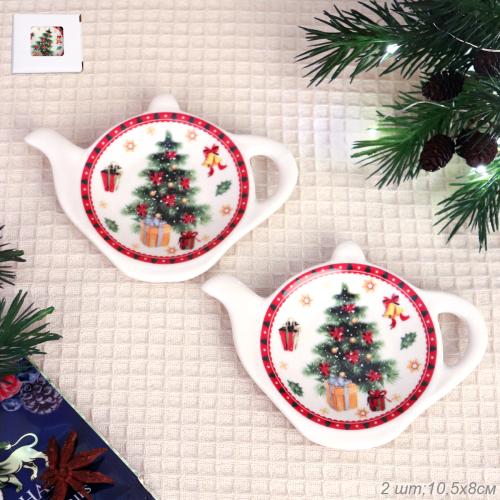 Подставка под чайный пакетик 2 штуки / HD-2501 /уп 48/ Новогодняя
