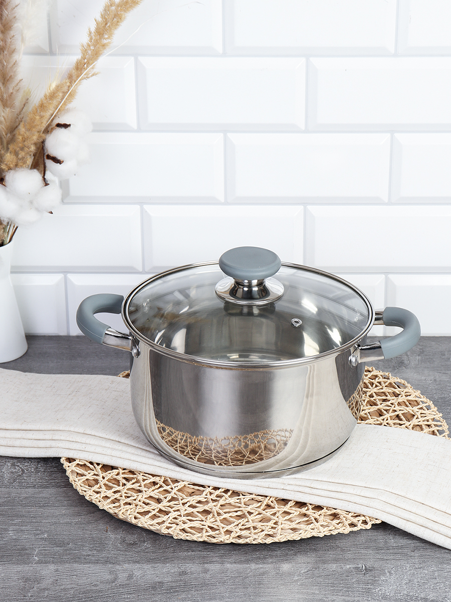 Кастрюля 5,4 л Элиос / LB-S-1106-8B-5,4 /уп 1/ индукция/ ручки с силиконом/ Гофрокороб/ KISIGA