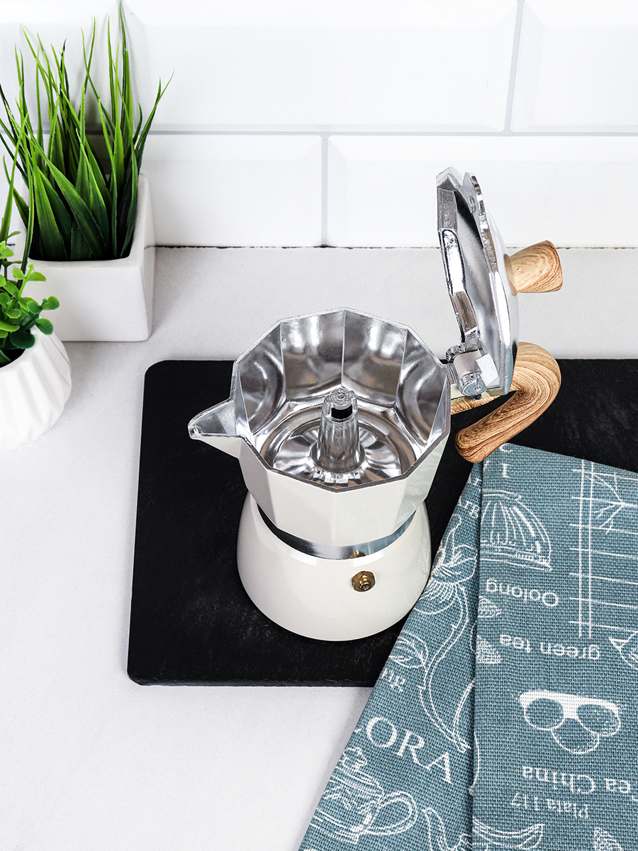 Кофеварка гейзерная 150 мл 3 чашки Белая / DX150-539 /уп 36/