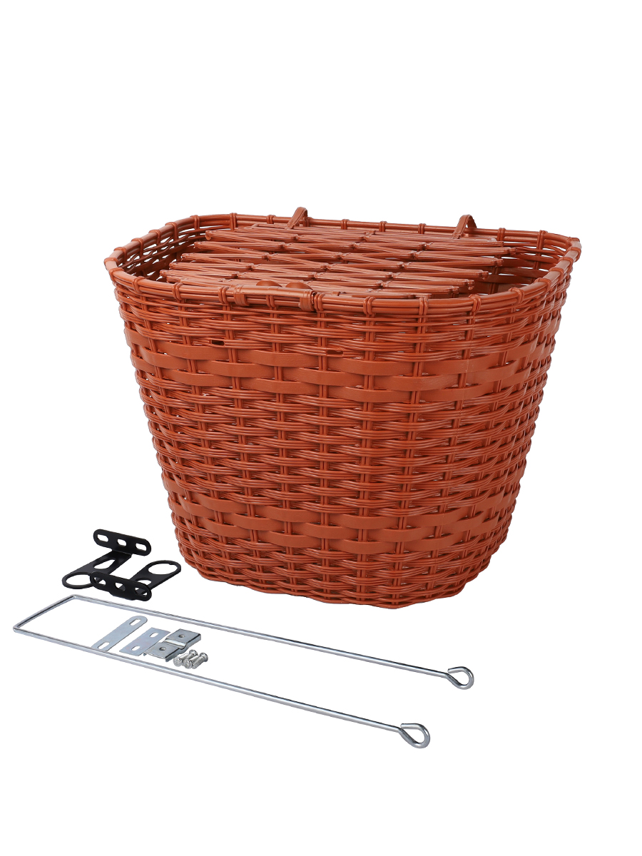 Корзина для велосипеда пластиковая с крышкой коричневая. / 1DVMI-14 / уп 30